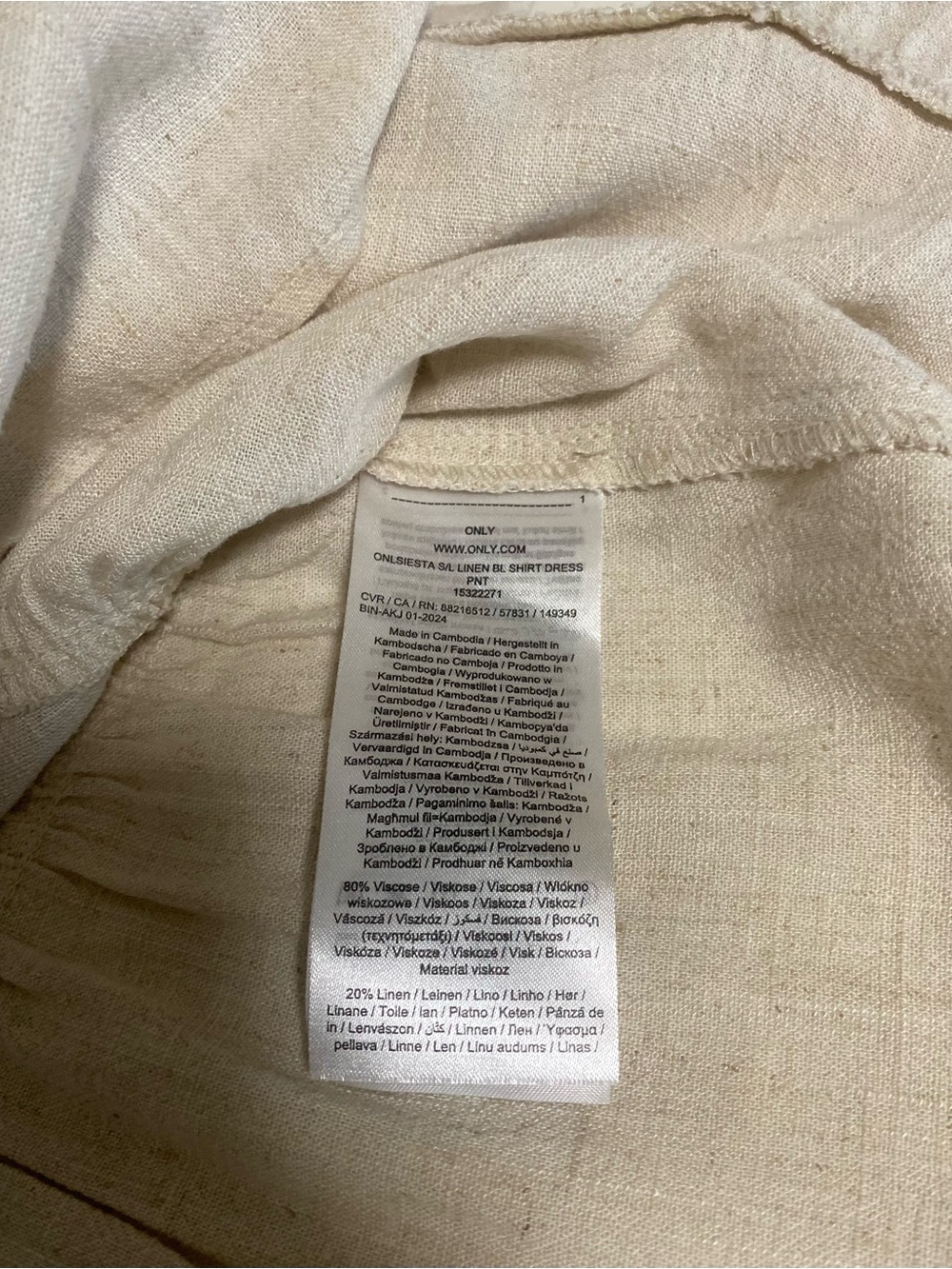 ONLY Sleeveless Button-Front Tiered Dress in Light Beige - Picture 6 of 6